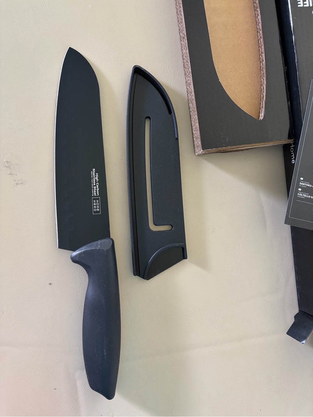 Black Chef's Knife with Protective Sheath - Unbranded